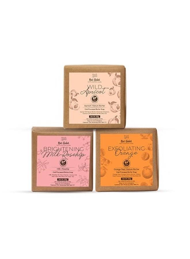 Nat Habit Orange, Milk Rosehip & Apricot Soap Combo for Women & Men, with Vit C for Body Acne, Pimple & Oil Control | Improve Skin Tone & Boost Collagen| Gentle Exfoliation| 125g Each - Image 2
